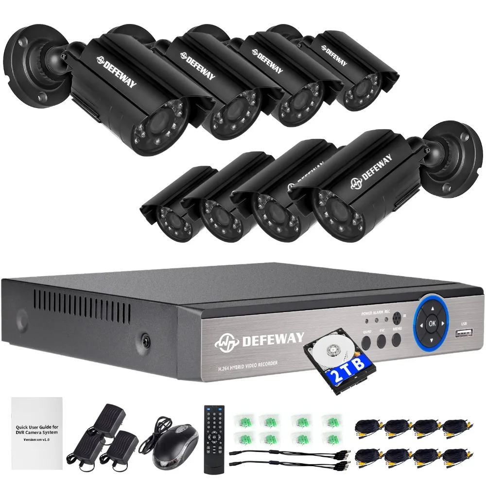 DEFEWAY 720P HD уличная система видеонаблюдения 2000G HDD 8CH DVR 1080P HDMI выход 1080N домашняя камера видеонаблюдения 1200TVL