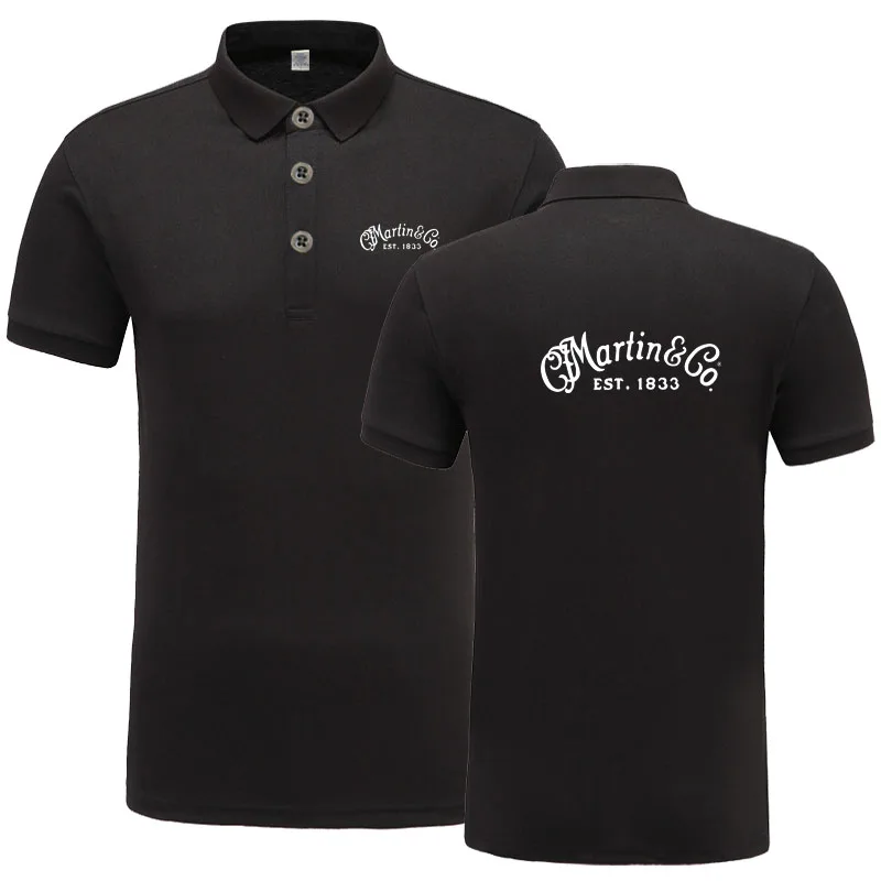 Новая летняя футболка-поло с коротким рукавом для мужчин, высокое качество, хлопок, модная рубашка-поло martin Guitar Martin& Co.1833 с принтом логотипа - Цвет: Черный