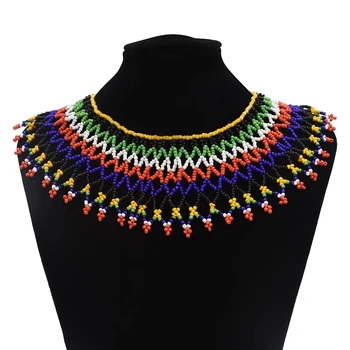 

African Nigerian Colorful Resin Bead Multilayer Link Chain Necklaces Choker Collar For Bride India Tribal Zulu Statement Jewelry