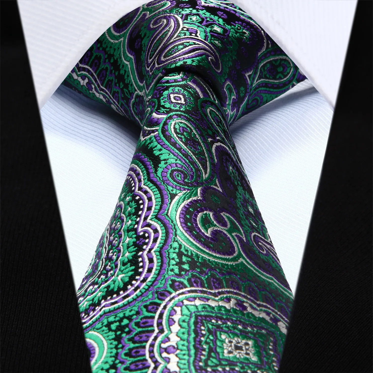  Party Wedding Classic Pocket Square Tie TP707P8S Purple Green Paisley 3.4