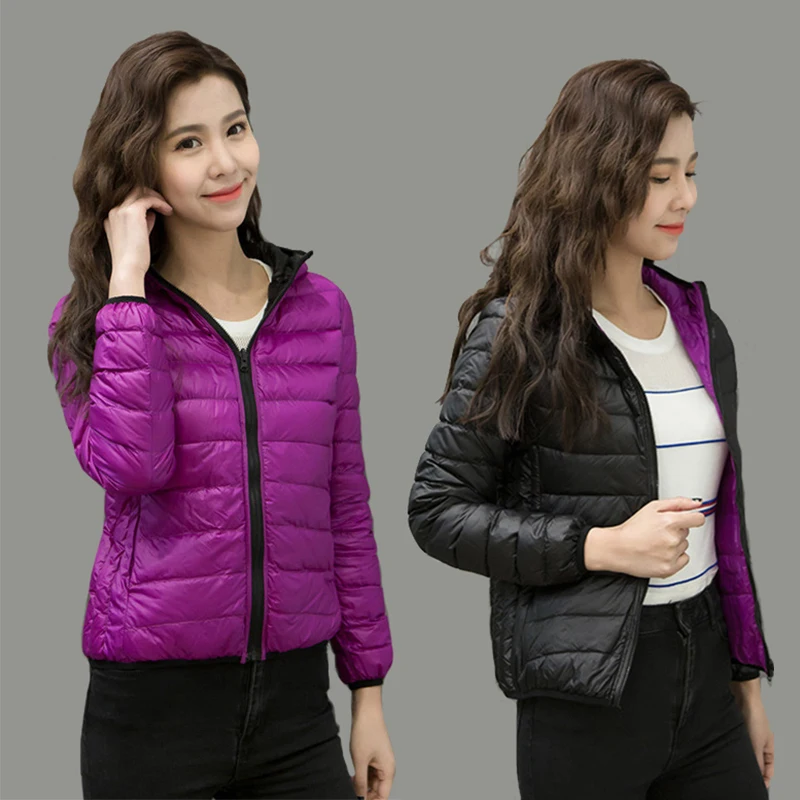 2018 Autumn Winter Women Jacket Double Side Wear Light Thin White Duck Down Female Coat Fashion Women's Outwear Ladies Jackets