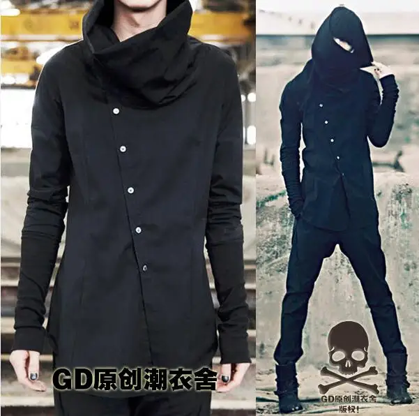 

S-5XL!!2018 Fashion Original clubs render personality irregular oblique buckle long sleeve shirts men long shirts