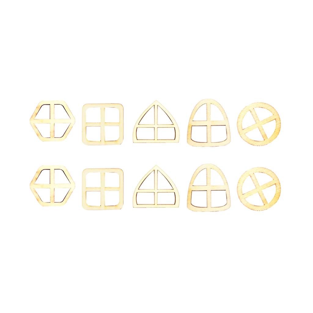 5 Sets Blank Mixed Shape Wooden Fairy Windows Fairy Door Accessories DIY Craft