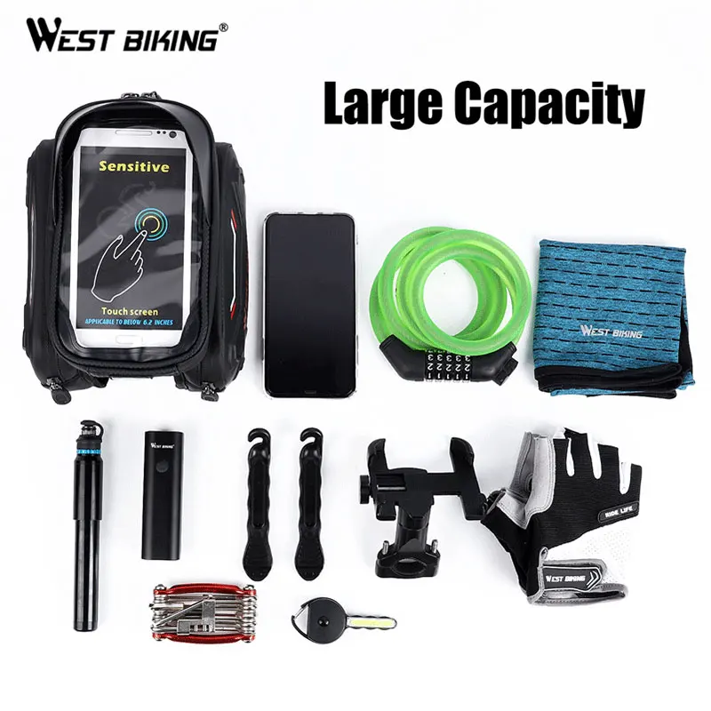 Flash Deal WEST BIKING MTB Bike Bag Front Tube Double Ipouch In Cell Phone Bag For Bicycle Waterproof Handlebar Front Frame Double Bags 5
