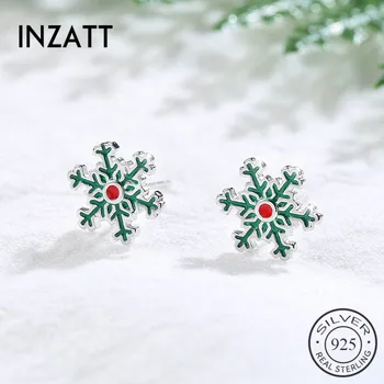 

INZATT Trendy Real 925 Sterling Silver Green Snow Stud Earrings High Quality Jewelry Accessories For Women Party Memento Gift