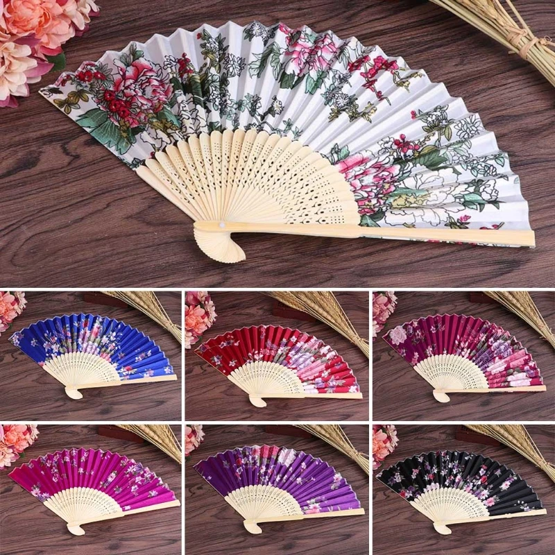 

Colorful Chinese Bamboo Folding Hand Fan Flower Floral Wedding Dance Party Decor
