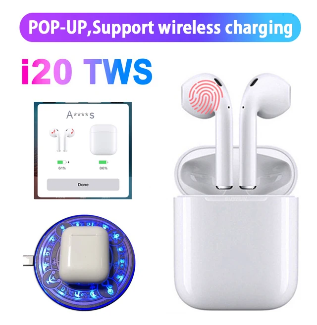 

i20 TWS P-o-p up function Touch control support wrieless charging i20 tws headset Bluetooth 5.0 3D bass earphone i10 i30 i15 i60