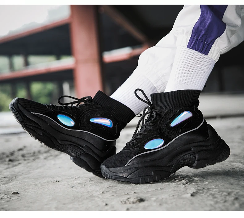 BomKinta/Новинка; кроссовки на платформе с высоким берцем; мужские блестящие Стрейчевые носки; Мужская обувь унисекс; черные и белые кроссовки на толстой подошве