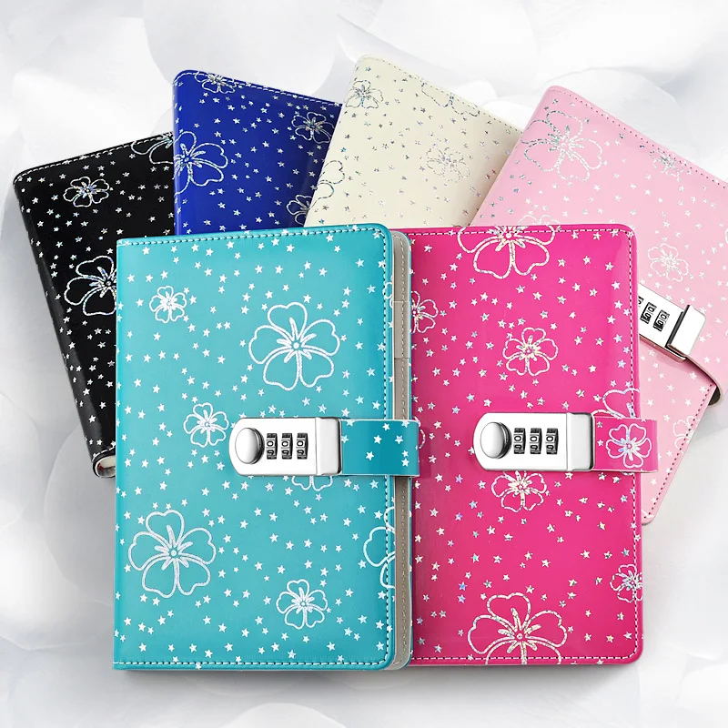 Fashion printing flower Notebook A5 Diary Lockable Notebooks PU Leather