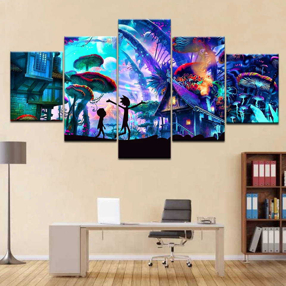 5piece Poster Canvas Mushroom World Rick And Morty Canvas Set Wall