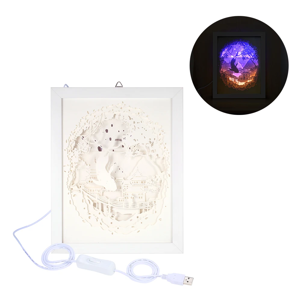 

3D Paper Cut Light Box USB Powered LED Shadow Lamp Decorative Night Light with Switch for Bedroom Living Room Decoration
