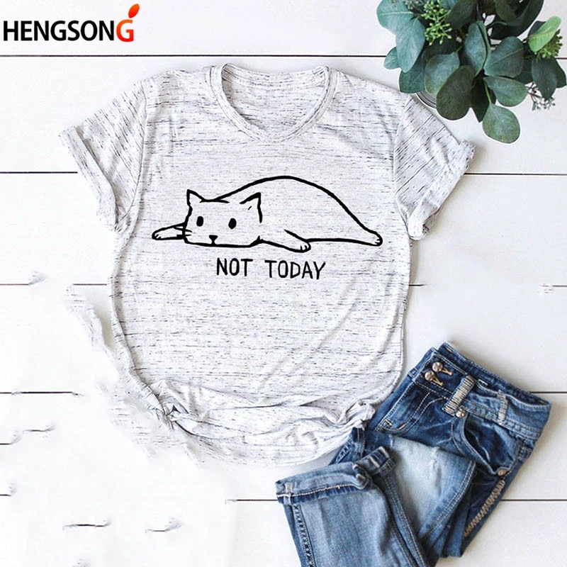 NOT TODAY футболка с рисунком кота повседневные свободные топы футболки коротким