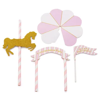 

1 Set Carousel Horse Unicorn Cake Topper Unique Cupcake Wrapper Wedding Party Baby Shower Flag Kids Birthday Cake Decoration