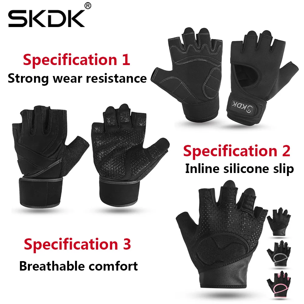 SKDK Weight Lifting Dumbbell Body Building Workout Gloves Super Fiber Widening Wristband Breathable Gym Fitness Gloves Crossfit