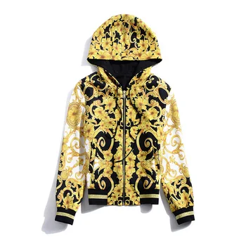 

European and American women's wear autumn 2019 The new Long sleeve hooded Vintage print jacket