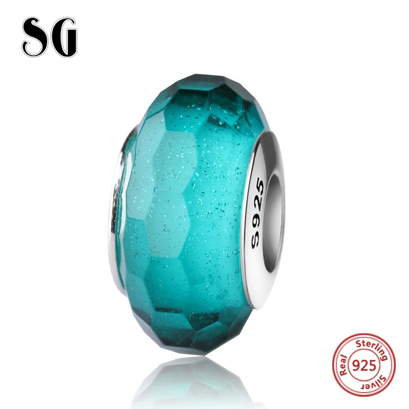 

SG silver 925 classic dark green Murano glass beads antique charms fit authentic European bracelet jewelry making women gifts