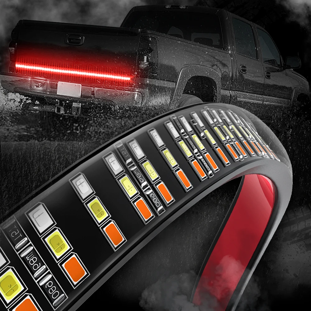 

MICTUNING 60" Triple Row LED Tailgate Light Bar with Solid Amber Turn Signal, Red Brake/Running, White Reverse Lights