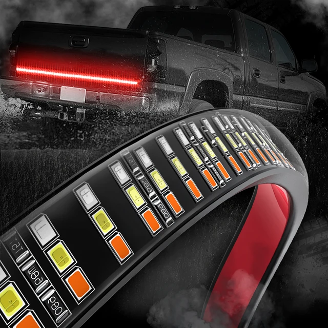 Mictuning 60 Triple Row Led Tailgate Light Bar With Solid Amber Mictuning 60 Triple Row Led Tailgate Light Bar With Solid Amber Turn Signal Red