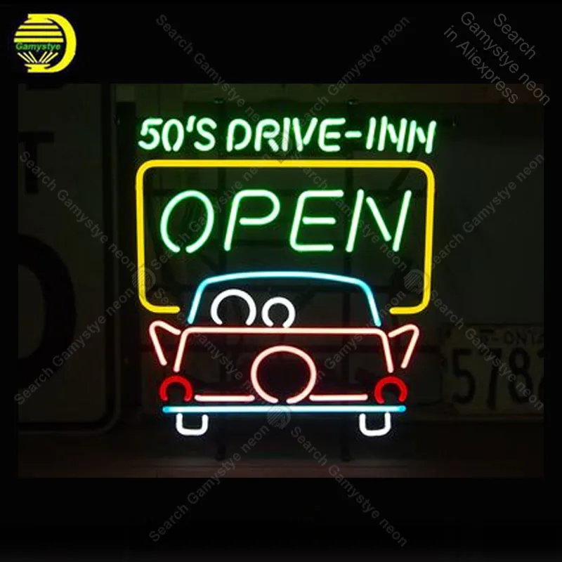 

Neon Sign 50'S DRIVE INN OPEN Neon Bulb sign Arcade handcraft Beer Bar Restaurant Business Display Decorate vintage neon light
