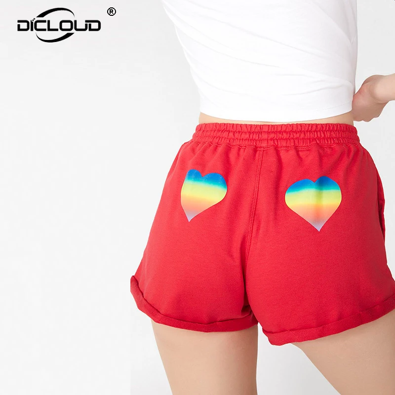 

Street Fashion Heart Print Cotton Shorts Women Elastic High Waist Summer Shorts Feminino Harajuku Casual Loose Running Shorts