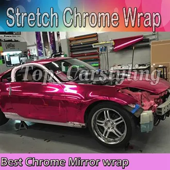 

ROSE PINK Stretchable Chrome Mirror Car Wrap PROTWRAPS Film Full Car Styling foil with air Bubble Free Size:1.52*20M/Roll