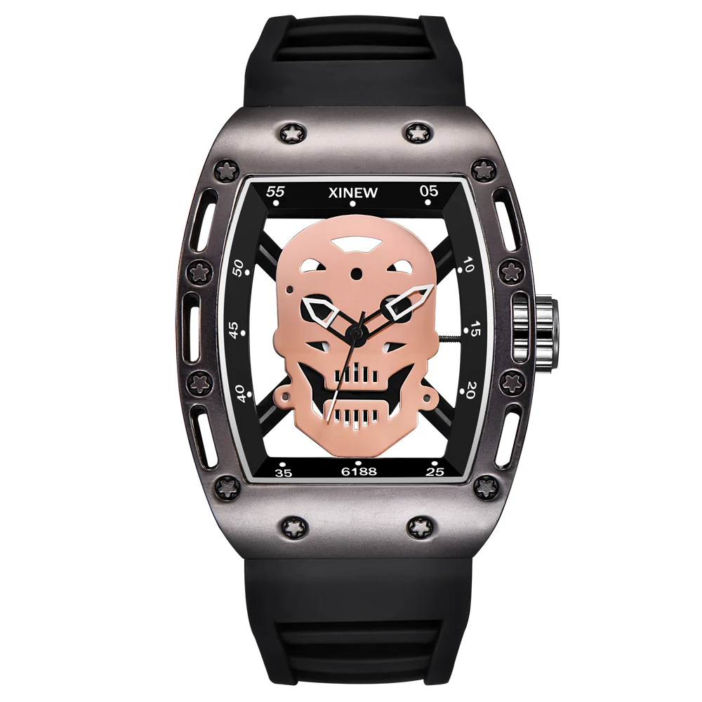 Мужские Брендовые Часы Модные Резиновые Спортивные армейские кварцевые наручные часы Shantou Скелет дизайнерские часы montre homme черный dz