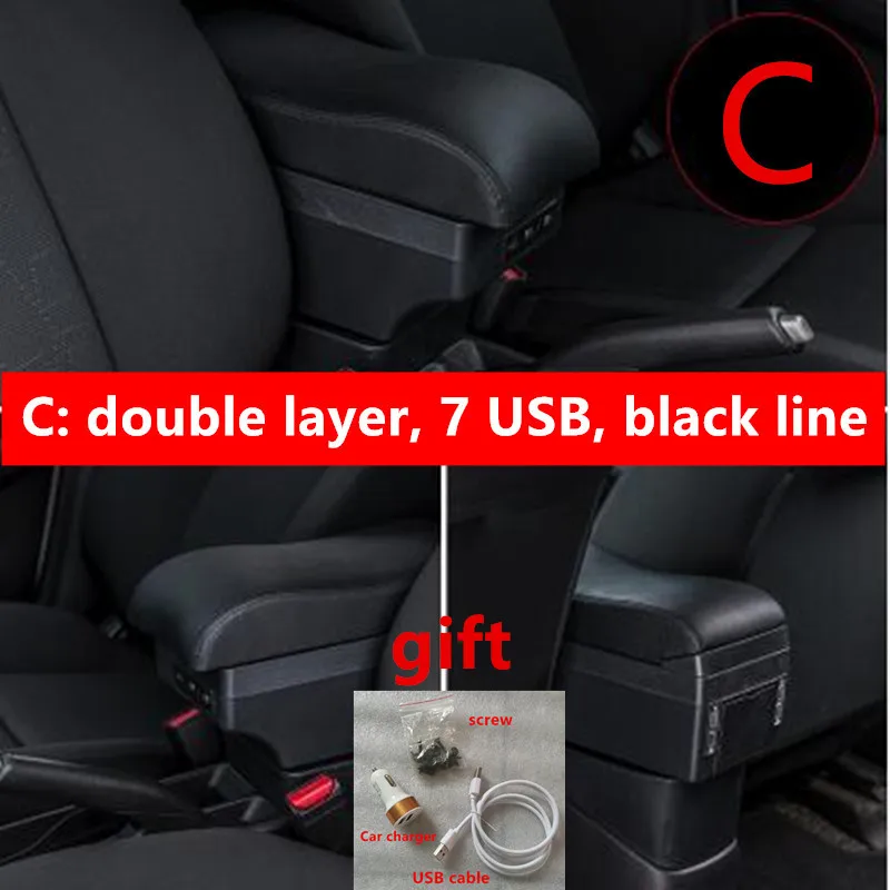 For nissan note armrest box central Store content box products interior Armrest Storage car-styling accessories parts - Color Name: C black black line