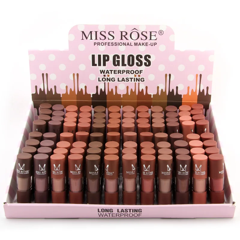 

MISS ROSE metal lip gloss cylindrical tube matte matte is not easy to stick cup lip gloss 96 sticks display box