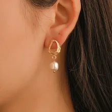 2019 Nieuwe Fashion Oorbellen Onregelmatige Geometrische Drop Oorbellen Brincos Koreaanse Versie Barokke Parel Oorbellen Voor Vrouwen Sieraden(China)