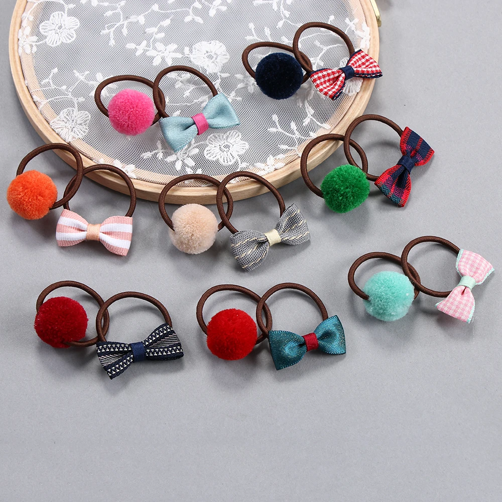 

1Pair Baby Kids Girl Bowknot Ball Hair Ropes Ponytail Holder Princess Headwear Kids Elastic Hair Band Headdress Hair Accessories