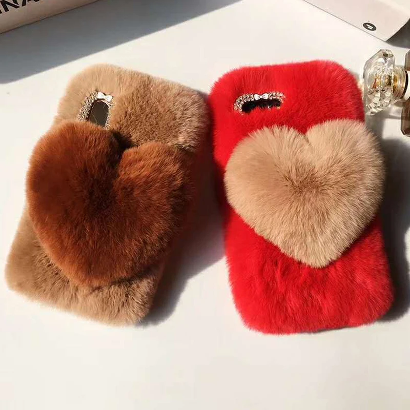 Чехол для телефона LaMaDiaa с милым пушистым кроличьим мехом Samsung Galaxy S10 Plus S6 S7 edge S8 S9