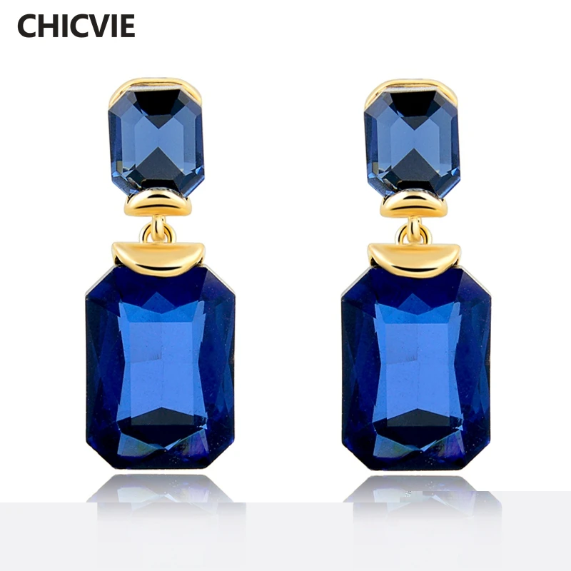 

luxury 18K Gold Plated Geometric Stud Earrings with Blue Crystal Stone For Women fashion Wedding Sapphire-Jewelry 2016 SER150154