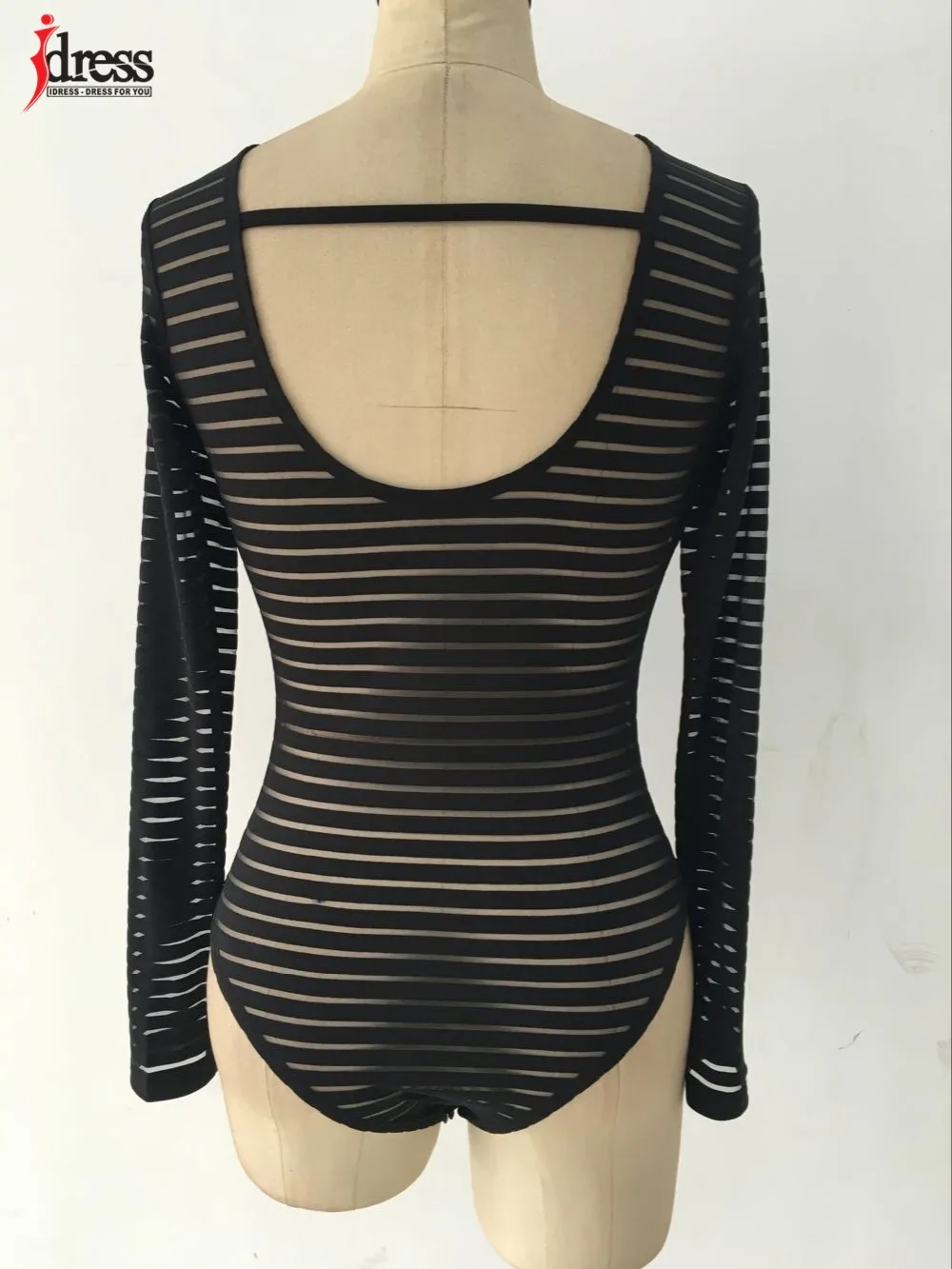 IDress 2016 New Women Sexy Bodysuit Pink White Black Long Sleeve Bodysuit Sheer Mesh Lace Bodysuit for Women Rompers Bodycon Jumpsuit (4)