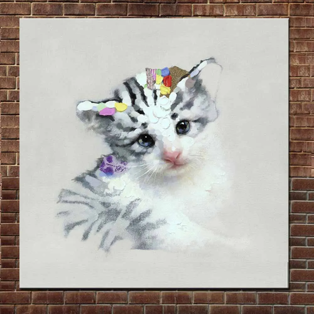 Cuadro de pared de dibujos animados pintados a mano gatos encantadores  pintura de lienzo de aceite