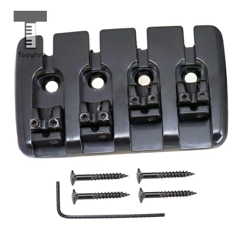 Tooyful Bass Bridge Tailpiece with Screws Wrench for 4 String Electric Bass Replacement Parts Black