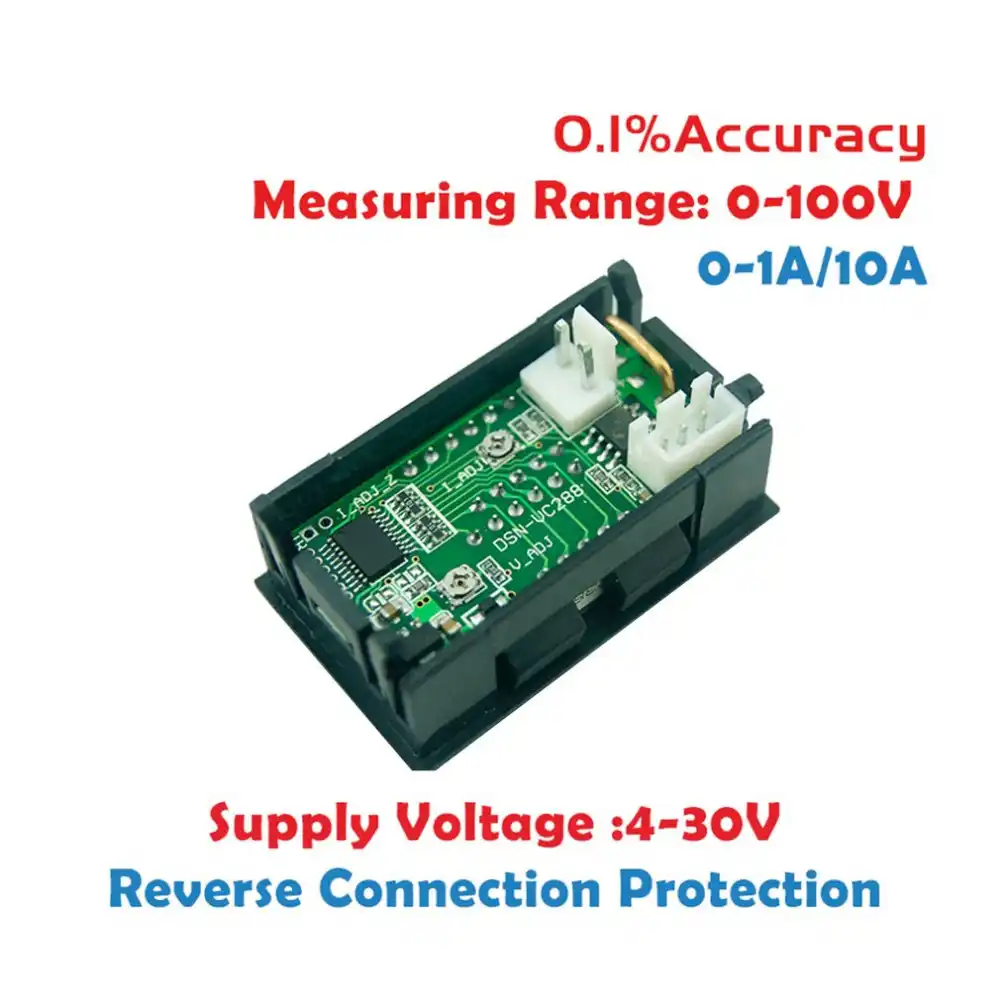 2 In1 100v 10a Dc Digital Voltmeter Ammeter Blue Red