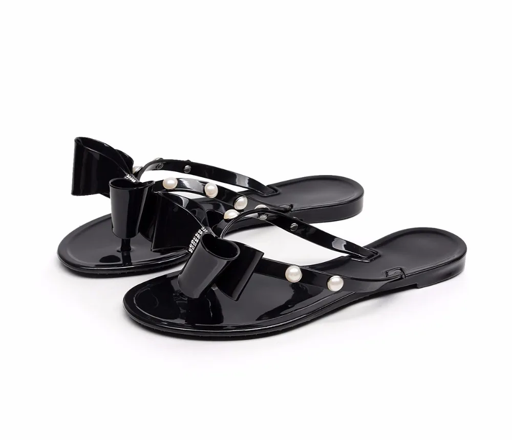 Women Summer Bow Rhinestone Flip Flops Women's Jelly Flip Flop Beach