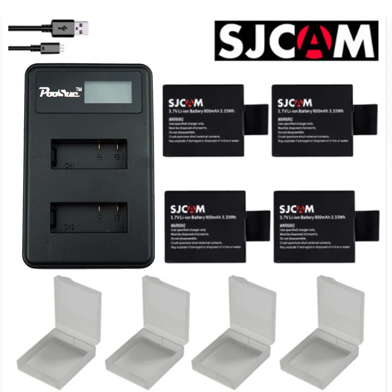Günstig 4x Sj 4000 Batterie + LCD Dual Ladegerät für SJCAM 4000 wifi sj 7000 SJ4000 SJ5000 Sj6000 Sj7000 Sj8000 Sj9000 m10 EKEN 4k wi fi