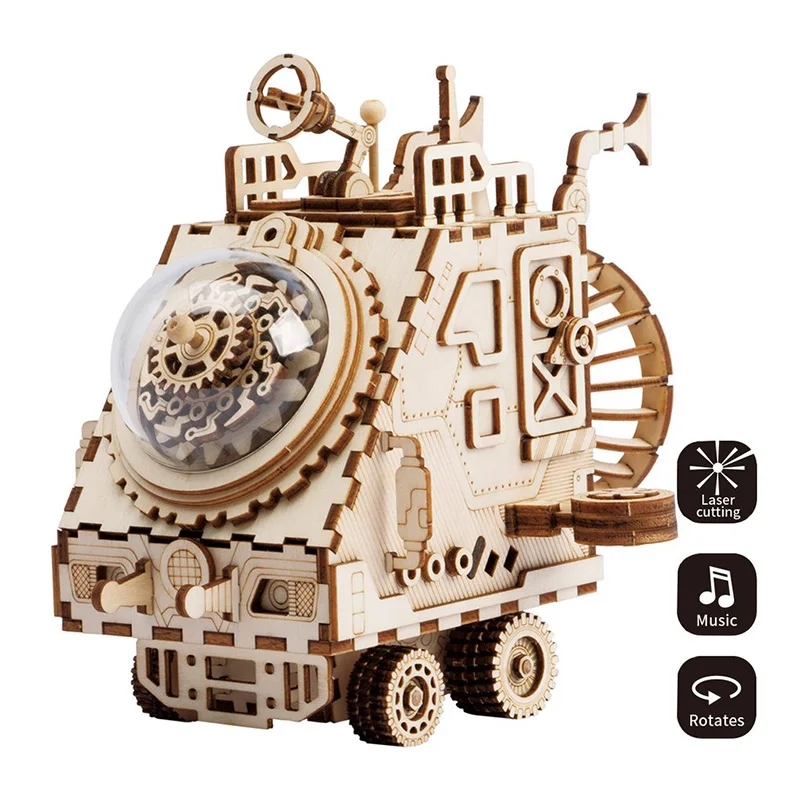 

Robotime DIY 3D Puzzle Wood Toy Steampunk Music Box Moveable Spaceship Model Building Kits Wooden Children Educational Toys Gift