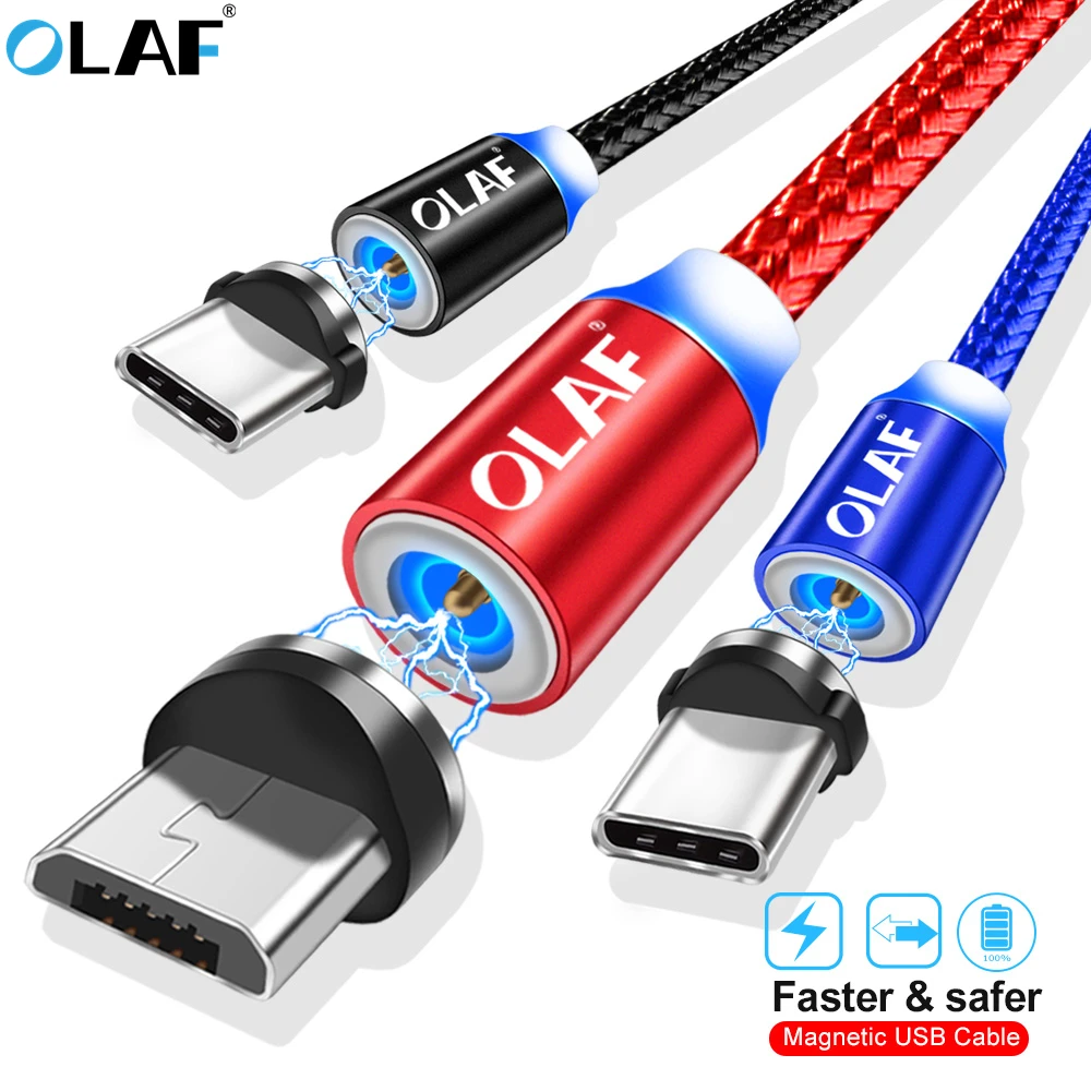 

OLAF LED Magnetic Cable Micro USB Type C Fast Charging Magnet Charger USB Cable For iPhone X Xs Max Samsung Mobile Phone Cables