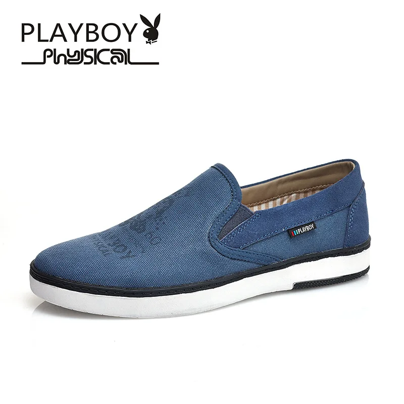 Playboy модные серые парусиновая обувь Для мужчин Slip-On Мокасины для женщин дышащая Для мужчин Туфли без каблуков плюс Размеры 39-45 Zapatos Hombre - Цвет: Синий