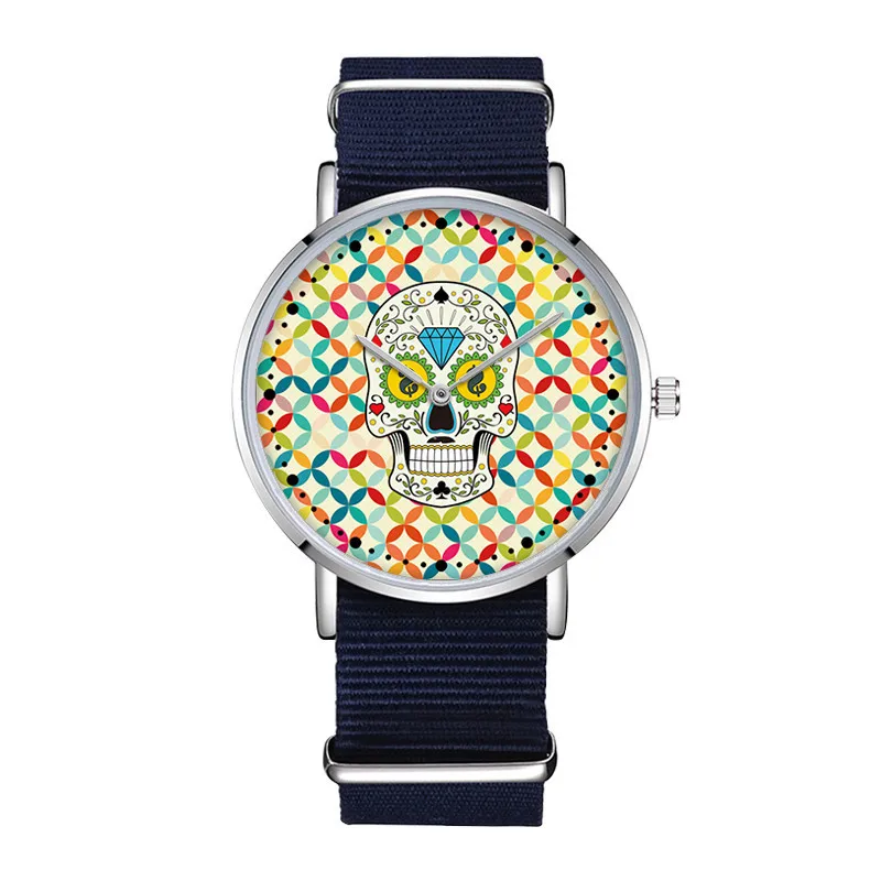 Horloges человек Verwisselbare нейлоновый ремешок Lederen Geaccepteerd Heren Kleurrijke Achtergrond Schedel Horloge