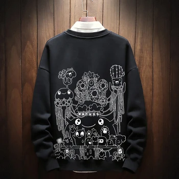 

Plus size 2xl-8xl 9xl Winter men Wool Liner Hoodies print Chinese style outerwear large male o-neck collar hiphop Sweatshirts