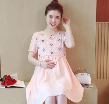 

2019 beauty dress lace pregnant women short-sleeved dress long D15 skirt
