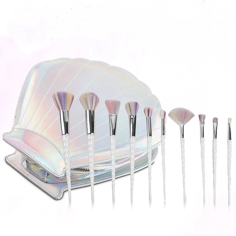 

10 Pcs Makeup Brushes Tool Make Up Brush Sets Eye Shadow Blush Brush With Shells Bag