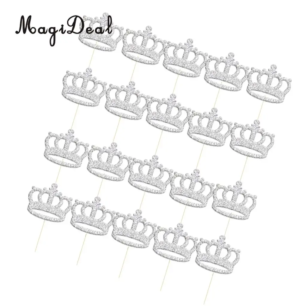 Pack of 20pcs Glitter Princess Crown DIY Cake Toppers Christmas Birthday Baby Shower Cupcake Picks Bakery Accessories