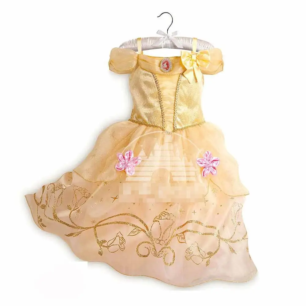 Belle Dress Only PaMaBa Детские Красавица и чудовище костюм для девочек От 2 до 8 лет Маленькая Принцесса Белль "Золушка платье Авроры Для летних вечеринок платья для девочек - Color: Belle Dress Only