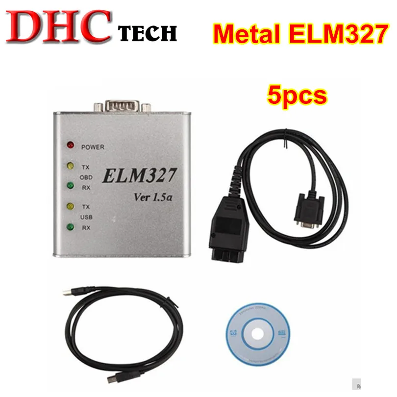 Горячая 5 шт./лот DHL металлическая ELM327 obd2 V1.5 OBDII автоматический диагностический инструмент ELM 327 USB интерфейс считыватель кода сканер