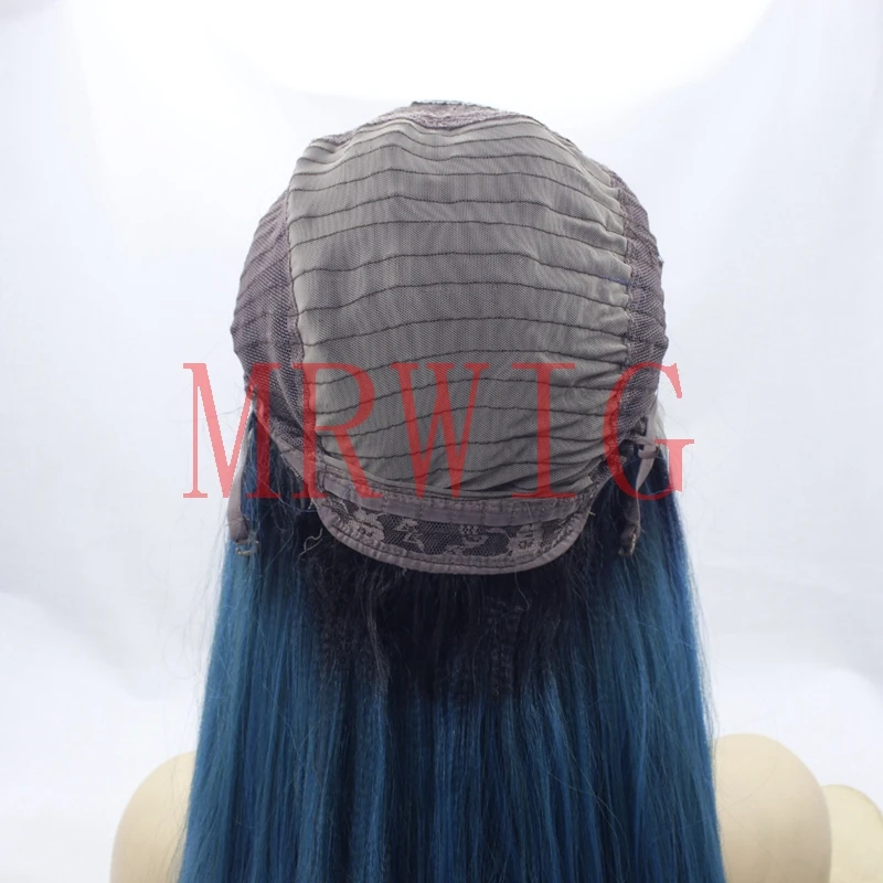 MRWIG длинный легкий yaki прямой фронтальный кружевной парик 1b # ombre смешанный синий