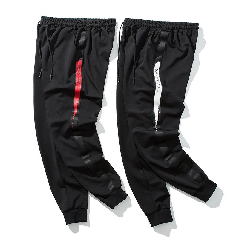 

2019 spring men's casual pants middle waist long pants loose large size S-5XL webbing striped guard pants small feet sweatpants